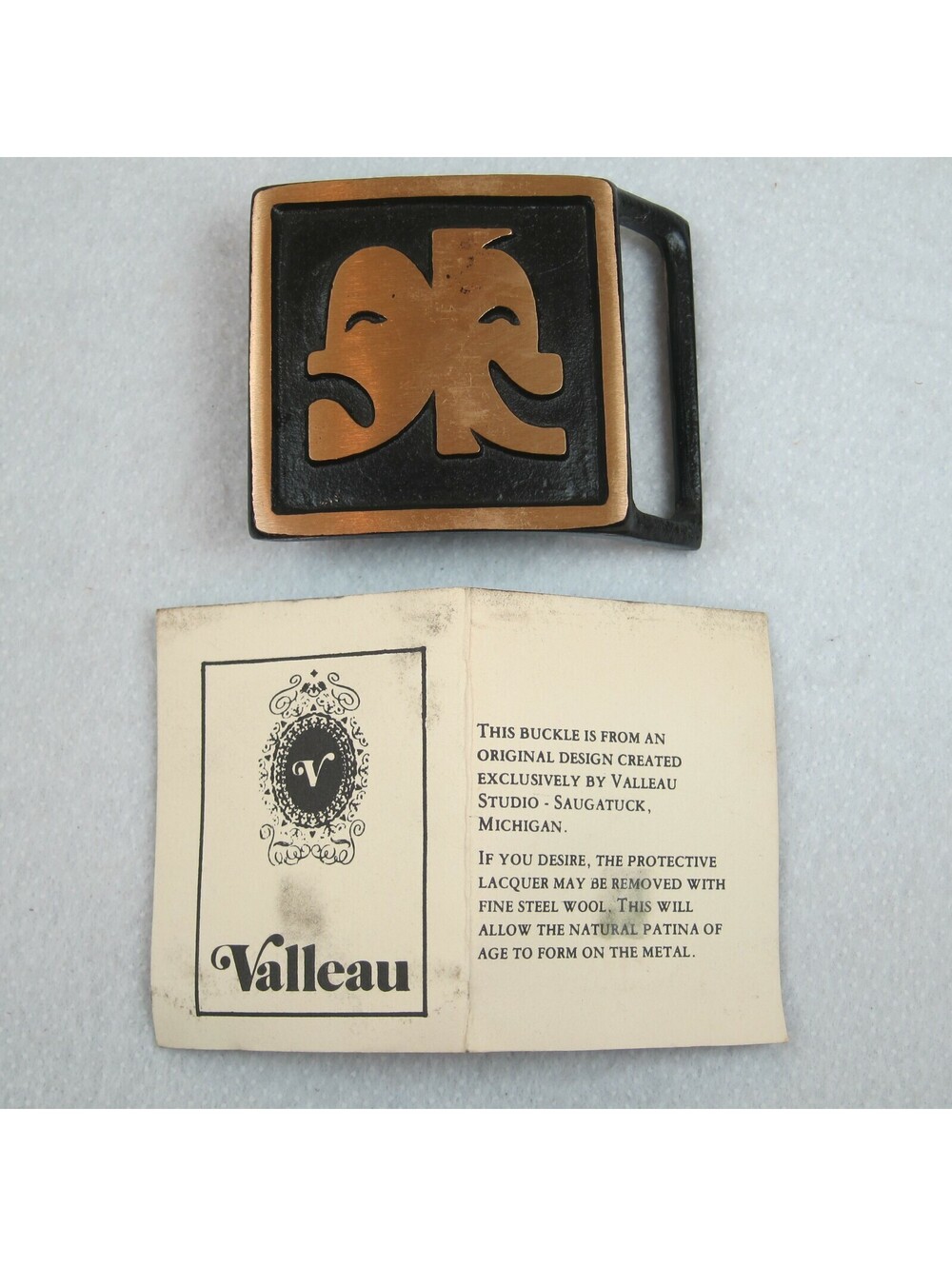 Vintage 1970s Greek Drama Masks Belt Buckle Brass Valleau Michigan & Guide RARE
